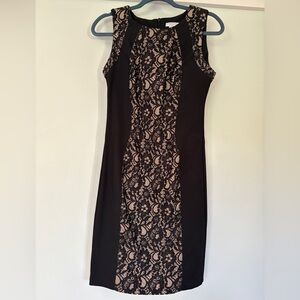 Katherine Barclay Black and Tan Sheath Midi Dress